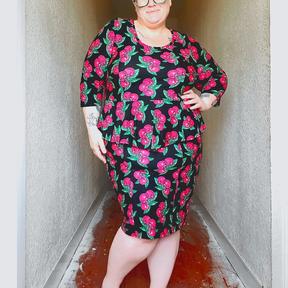 Betsy Johnson Cherry bodycon peblum Dress by Torrid